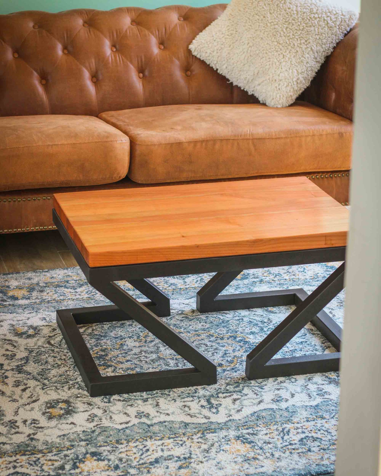 Mesa de Centro de Roble con Patas en Forma de Z